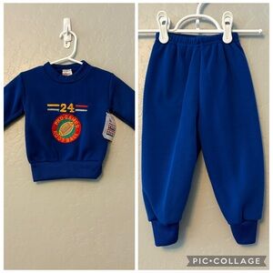 Pint Size vintage blue embroidered pro games football matching set 18 mos NEW